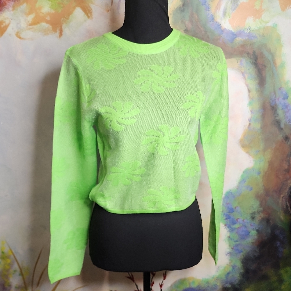 NWT Zara Neon Whirly Daisy Retro Pattern Knit MESHTop